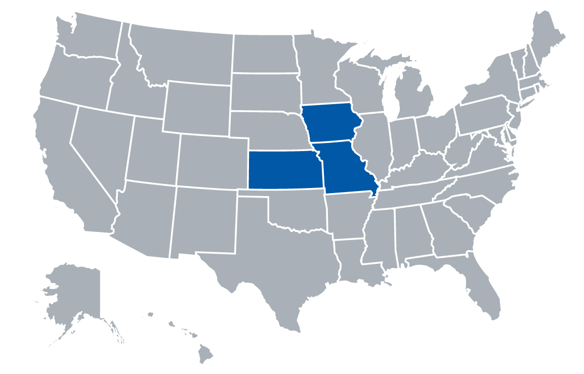Rockhurst University ABSN state authorization map - Missouri, Iowa, Kansas