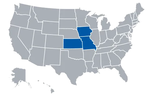 Rockhurst University ABSN state authorization map - Missouri, Iowa, Kansas
